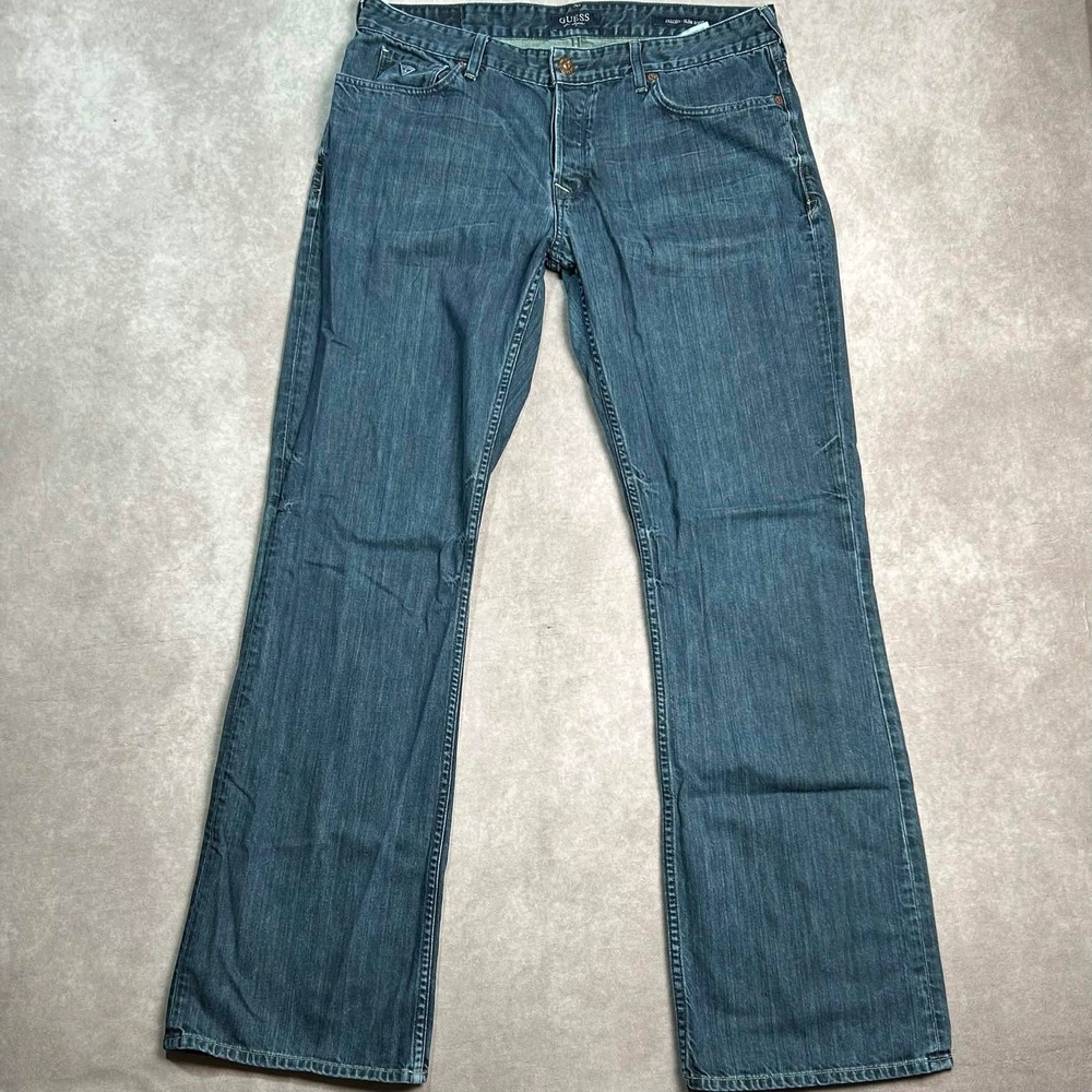 Guess Falcon Slim Boot Blue Denim Jeans Mens 38x34* Button Fly Y2K